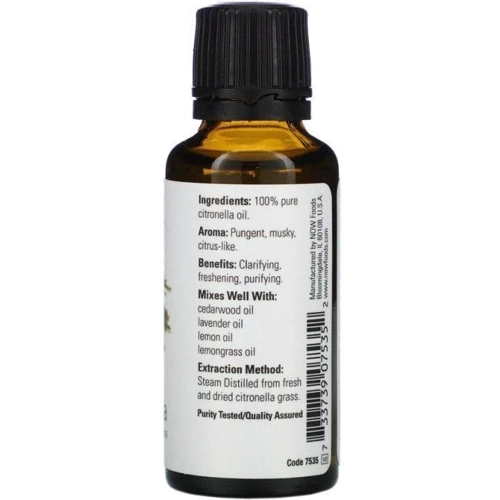 Now Foods Essential Oils Citronella Oil Масло цитронеллы эфирное 30 ml: Назначение Смягчение, Расслабление, Ароматизация