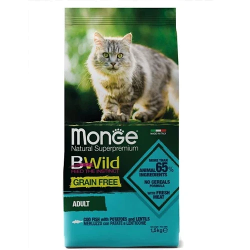 Сухой корм беззерновой Monge Cat Bwild Grain Free со вкусом трески 1.5 кг (70012058): Вес упаковки 1.5 кг