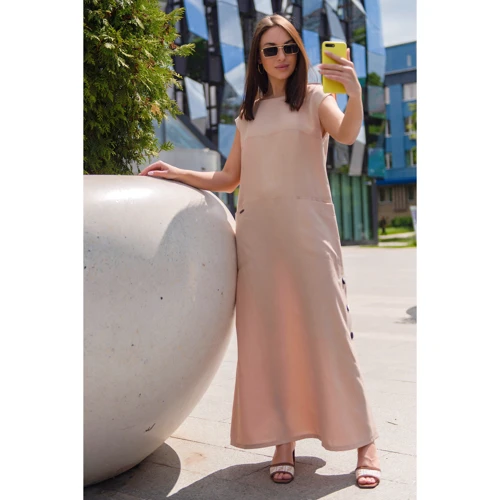 Платье FLFashion Фиеста ФПФ 3091 52 бежевое повседневное длинное макси: Длина рукава Короткий