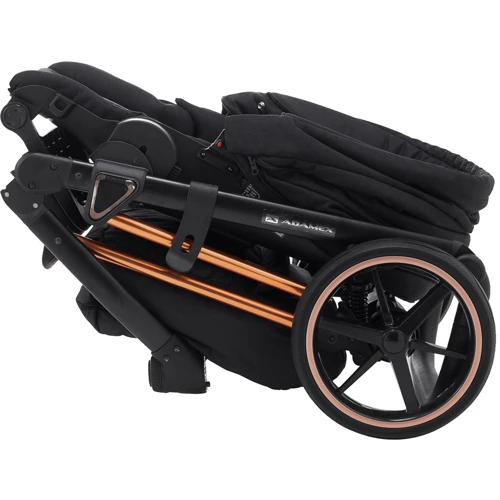 Коляска 2 в 1 Adamex Belissa Special Edidion (Pink Gold) PS-571 чёрный - черная кожа (перфорация): Ширина шасси 58