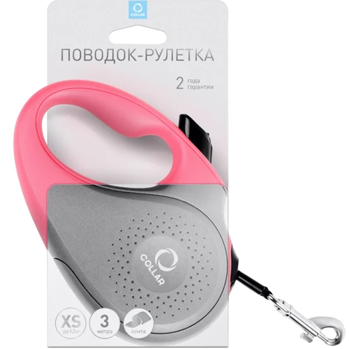 Поводок-рулетка COLLAR для собак до 12 кг, 3 м розовая (81237): Тип шнура Лента
