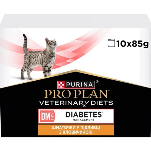 Влажный корм Purina Pro Plan DM ST/OX Diabetes Managment для регулирования поступления глюкозы сахарный диабет кусочки в соусе с курицей 10х85 г (8445290093493)