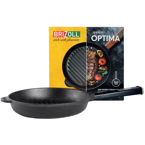 Сковорода Brizoll Optima-Black чавунна гриль 240х50.5 мм (О2440Г-Р1): Антипригарне покриття нет