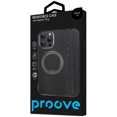 Чехол для iPhone Proove Reinforce Case with Magnetic Ring Black for iPhone 16: Материалы Пластик и силикон