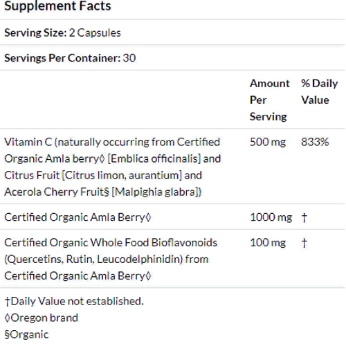 Nature's Plus Source of Life Garden, Certified Organic Vitamin C, 60 Vegan Capsules (NAP-30733): Форма выпуска Капсулы