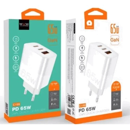 Зарядний пристрій WUW Wall Charger USB+2xUSB-C PD 65W C199 White: Особливості USB-C, Power Delivery (PD)