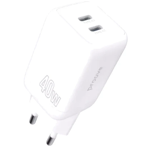 Зарядное устройство Proove Wall Charger 2xUSB-C Silicone Power 40W White