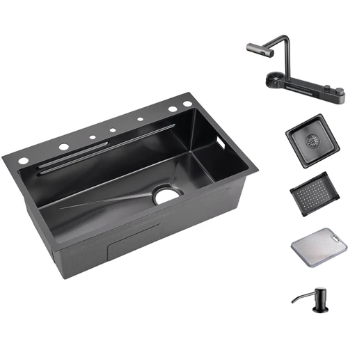Кухонная мойка Lefton Two Outlets Waterfall Faucet Kitchen Sink with Digital Temperature Display & LED Lighting-KS2208 фото 14