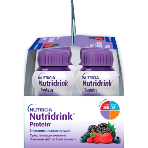 Энтеральное питание Nutricia Nutridrink Protein Berries со вкусом лесных ягод 4х125мл (8716900570353): Свойства Лечебное питание