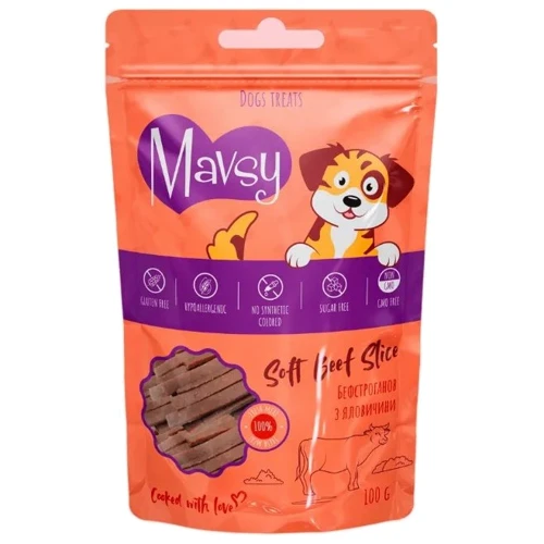 Лакомство для собак Mavsy Soft Beef Slice из говядины Бефстроганов из говядины для собак 100 г (LSB02)
