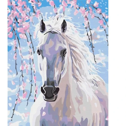Картина за номерами Brushme Кінь у квітах сакури 40x50 см (BS8528)