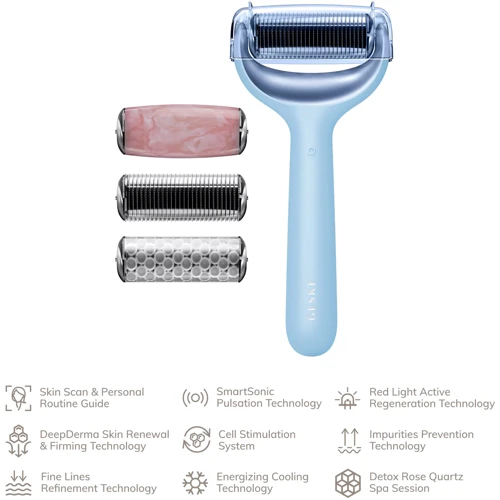Электронный роллер для лица и тела с микроиглами GESKE MicroNeedle Face&Body Roller 8в1 aquamarine фото 3