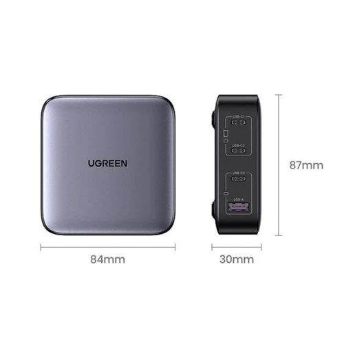 Зарядное устройство Ugreen Wall Charger 3хUSB-C+USB CD328 GaN 100W Nexode Series Black (90928): Сила тока 2.4А и более