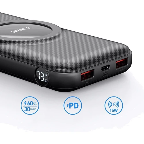 Внешний аккумулятор iWALK Power Bank 20000mAh Stand MagSafe 15W Black (UBP20000M): Встроенный кабель нет