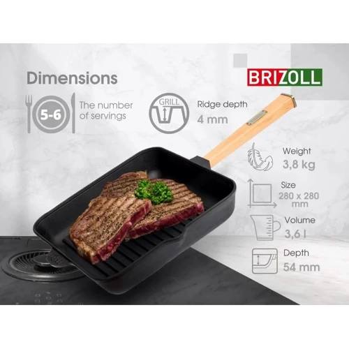 Чавунна сковорода гриль Brizoll Optima 280х280х50 мм (O282850G-P)