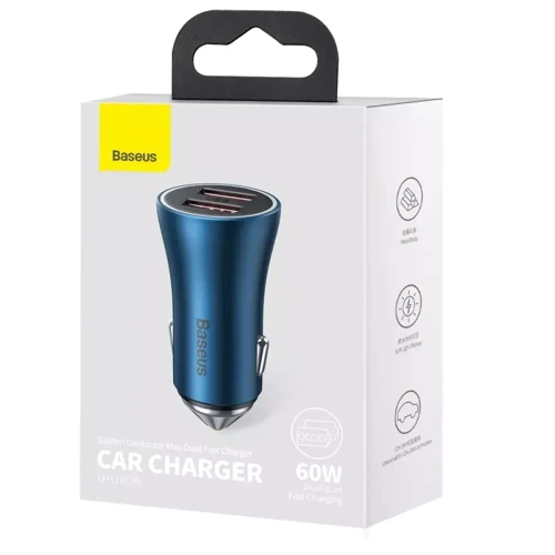 Зарядний пристрій Baseus Car Charger USB+USB Golden Contactor 60W Blue (CGJM000003) фото 8