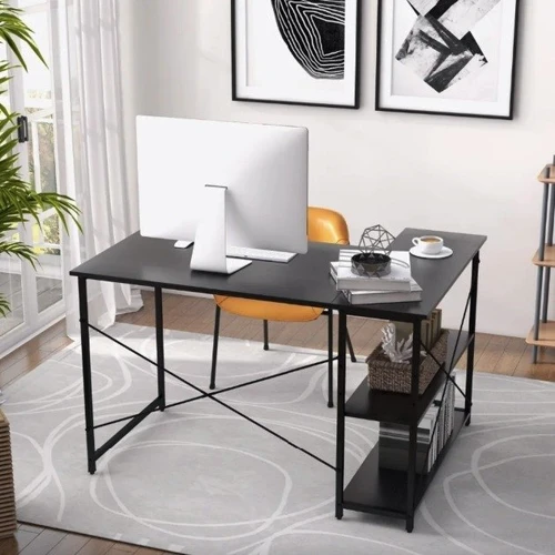 Компьютерный стол Costway Adler L-образный с полками в стиле Loft черный (5903032062380)
