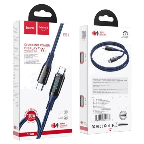Кабель Hoco Cable USB-C to USB-C S51 3A 100W 1.2m Blue фото 4