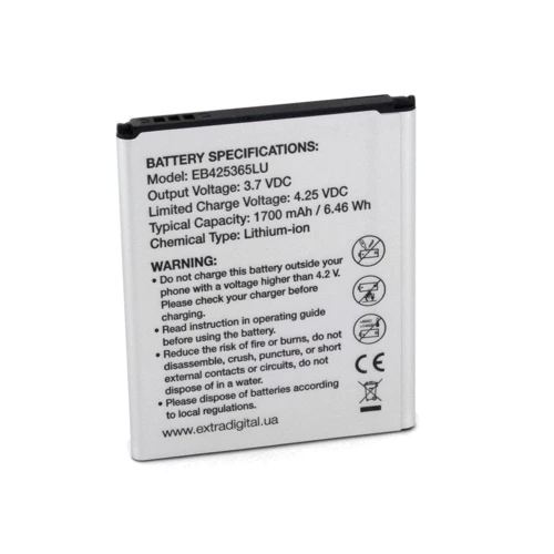 Аккумулятор ExtraDigital 1700mAh (EB425365LU) for Samsung GT-I8262 Galaxy Core: Производитель ExtraDigital