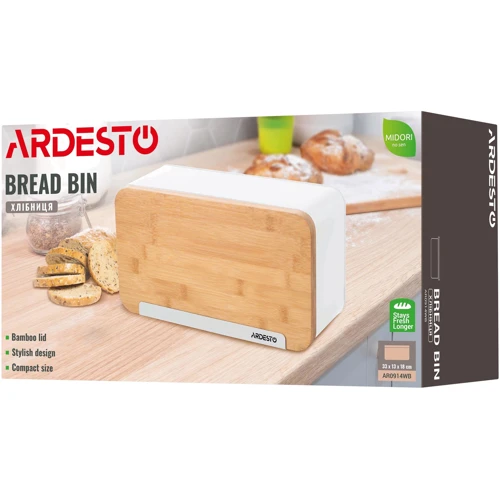 Хлібниця Ardesto Midori 33х13х18 см метал бамбук Білий (AR0914WB)