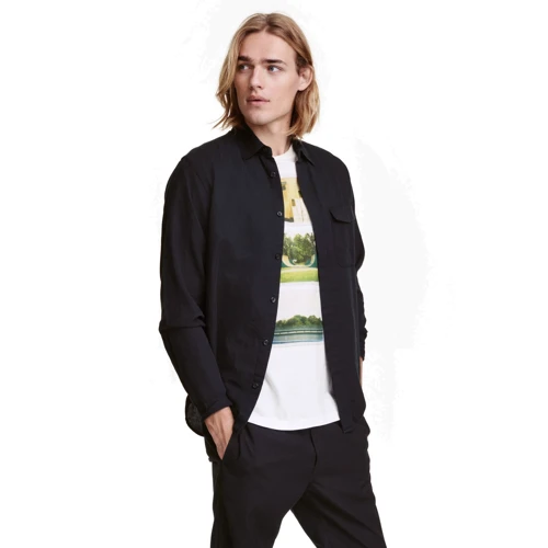 Рубашка H&M 4367044 46 черная с длинным рукавом