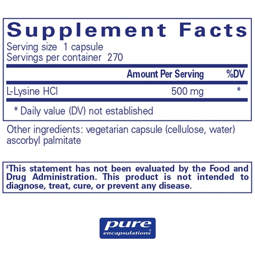Pure Encapsulations l-Lysine 500 mg 270 caps (PE-01242): Тип Лизин