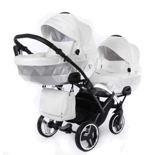 Универсальная коляска для двойни 2 в 1 Junama Mirror Satin Duo Slim 04, белый с серебристым (J-MS-DUOs-04)