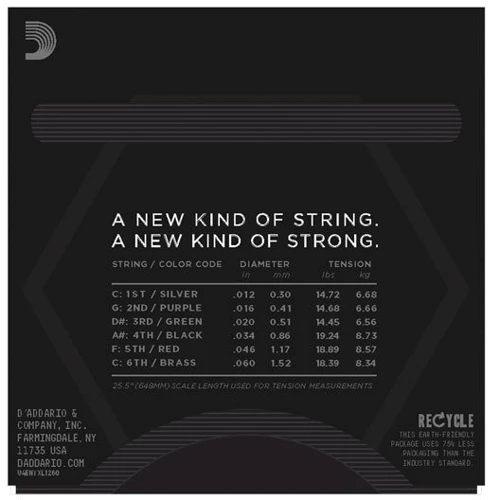 Струна для гитар Струны D`ADDARIO NYXL1260 EXTRA HEAVY (12-60): Назначение Для электрогитары