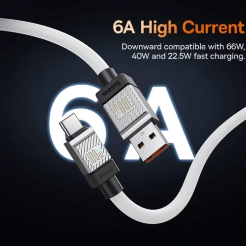 Кабель Baseus USB Cable to USB-C CoolPlay Series Fast Charging 100W 2m White (CAKW000702) фото 12