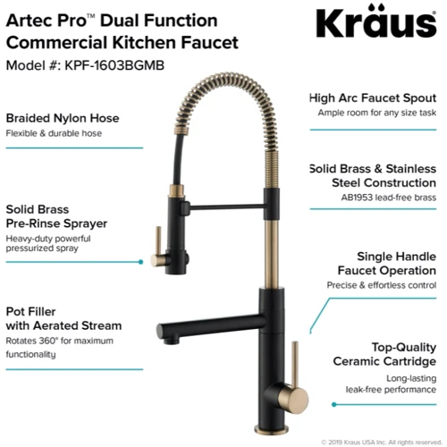 Змішувач для кухонного миття Kraus Artec Pro KPF-1603BGMB