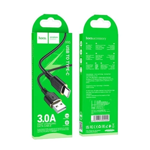 Кабель Hoco USB Cable to USB-C X95 Goldentop 3A 1m Black фото 4