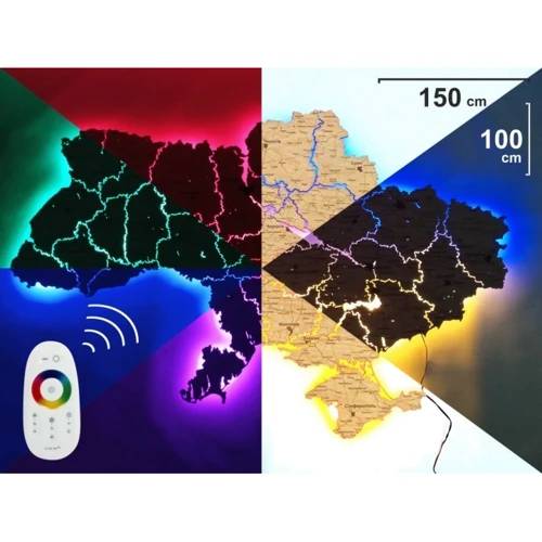 Карта Украины из фанеры с LED подсветкой Nevet RGB сине-желтый Пульт управления 150х100 см (0001206) фото 3