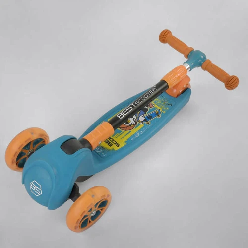 Самокат дитячий триколісний Best Scooter з світяться колесами PU, дисками і складним кермом Blue / Orange (87731): Кількість коліс 3