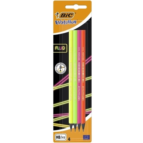 Набір олівців чорнографітних 4 шт шестикутних BIC Evolution Fluo HB 4 кольори (3086123446199)