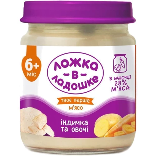 Ложка в ладошке пюре 100 г из мяса индейки+овощи гомогенизованное/стерилизованное с/б (с 6 мес.)