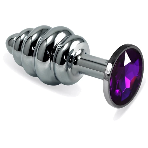 Анальная пробка с кристаллом LoveToy Silver Spiral Plug Purple