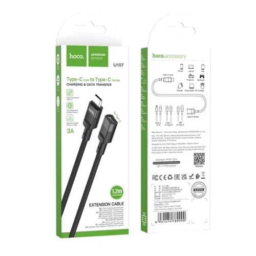 Кабель Hoco Cable USB-C to USB-C U107 Female 3A 1.2m Black фото 5
