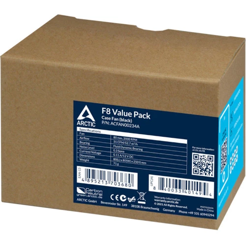 Кулер Arctic F8 5-Pack (ACFAN00234A): Разъем 3pin