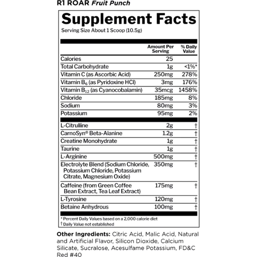 Предтренировочный комплекс Rule1 Roar 315 g / 30 servings / Fruit punch: Пол Унисекс