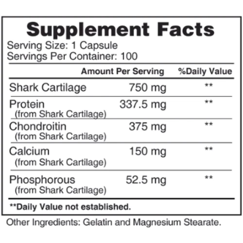 Earth‘s Creation Shark Cartilage Акулий хрящ 750 мг 100 капсул: Тип Акулий хрящ