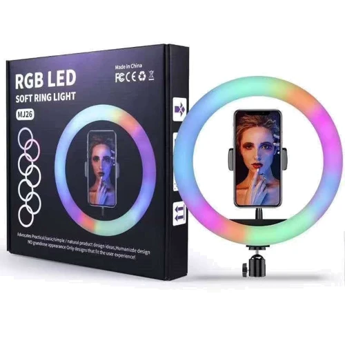Кольцевая LED лампа RGB MJ-26, 200 диодов, 26 см Черный
