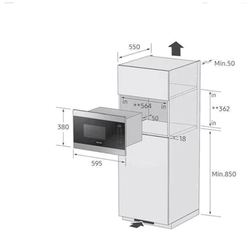 Встраиваемая микроволновая печь Samsung MS22M8074AM: Мощность микроволновки 850 Вт
