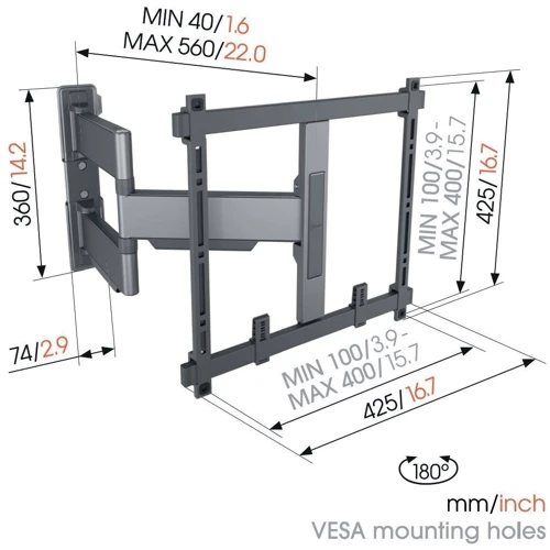 Кронштейн для ТБ VOGELS TVM 5445 Black: Кут повороту 180