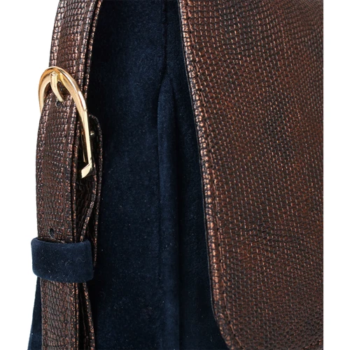 Женская сумка почтальонка Laskara темно-синяя (LK10189-bronze-navy): Застежка Молния