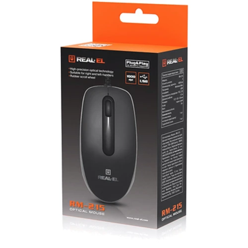 Мышь REAL-EL RM-215 Black (EL123200037): Длина кабеля 1.5 м