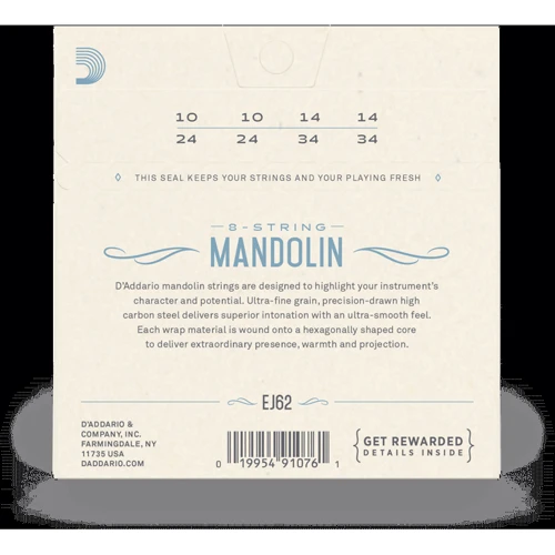 Струна для гитар Струны для мандолины D'ADDARIO EJ62 MANDOLIN 80/20 BRONZE LIGHT (10-34): Назначение Для мандолины