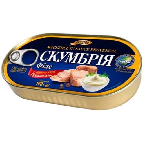 Філе скумбрії в томатному соусі Екватор 190 г (4820062447621)