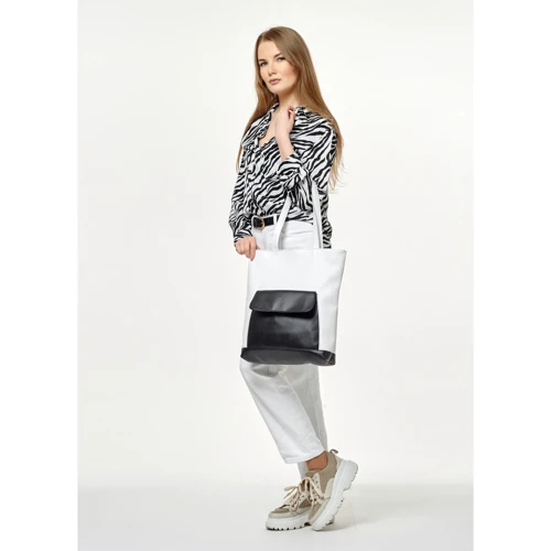 Женская сумка шоппер Sambag Shopper черно-белая (93251008): Фактура Матовая, Гладкая