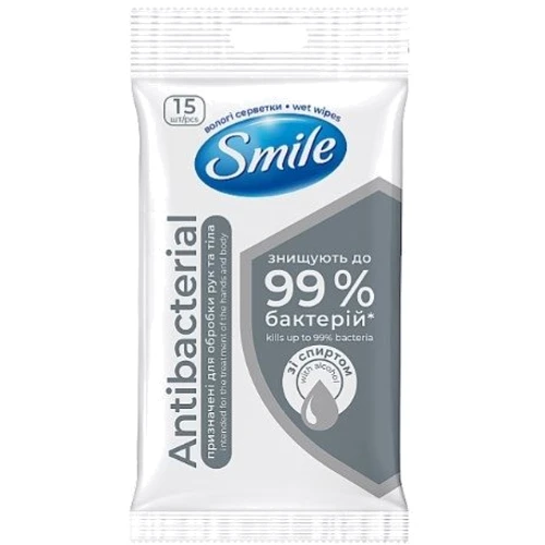 SMILE Antibacterial Вологі серветки зі спиртом 15 шт