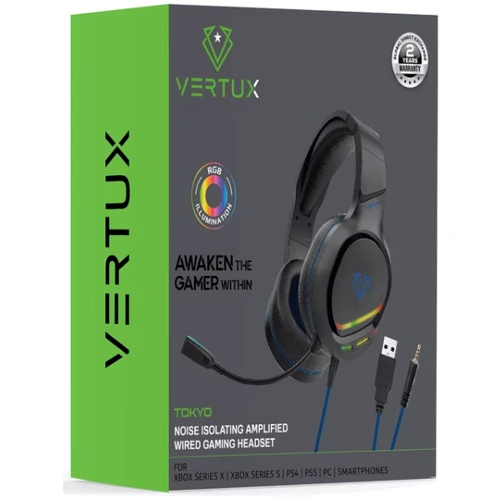 Наушники Vertux Tokyo 3.5mm 7.1 Blue: Тип конструкции полноразмерные